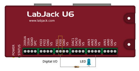 LabJack U6 Powering LED with FIO0 and Resisitor